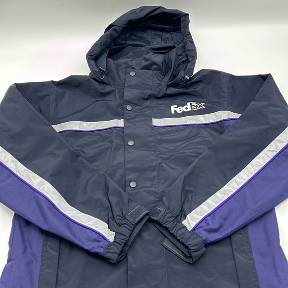 VINTAGE FEDEX JACKET MEN’S MEDIUM BLACK PURPLE FULL ZIP JACKET - Picture 2 of 11